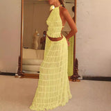 Sexy Women's New Sleeveless Hanging Neck Top Half Dress Two Sets HZ1208