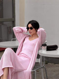 2025 Hot Cotton Knitted Hollow Vest Long Dress + Long Sleeve Open Shirt Set Women's Soft Knitted Shirt HZ1208