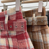 Real Shooting With Belt ~ Lattice Hair Of The Hundred Folded Skirt High Waist Anti-Light Small A Word Short Skirt 8382 HZ1208