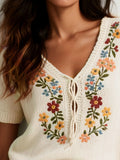 Mori's Vintage Flower Embroidered Knitted Sweater Loose Little Fresh Knitted Shirt HZ1208