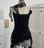 Real Shooting Lace Suspension Sheaf Vest Women's Summer Thin Irregular Lotus Leaf-Side Ribbon Slime Blouse 11851 HZ1208