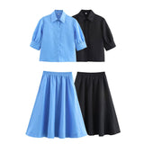 Summer New Women's Short-Sleeved Shirt Wide Fan Flute Dress 2731046 HZ1208