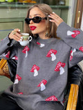 Casual Temperament Women's Loose Lazy Languid Mushroom Prints Sleeve Sweater Women's Autumn Casual HZ1208