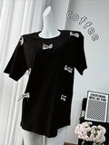 2025 Spring And Summer New Sweet Bow Splicing Short-Sleeved T-Shirt Women's Round Collar Loose Cotton Top HZ1208