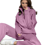 Hot Selling Solid Cotton Jacket Set Zipper Plus Velvet Loose Top Sports Pants Women HZ1208