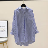 Cotton Striped Printed Long-Sleeved Shirt Women 2025 Spring And Autumn Korean Version Of The Liberal And Simple Medium-Sized Shirt Shirt HZ1208