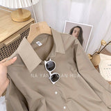 Standing Lady Shirt Spring And Autumn New Korean Version Of Loose Simple Plain Color Bhism Color Feeling Long-Sleeved Shirt HZ1208