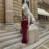 Solid-Colored Out-Shouldered Knitted Long Dress Stylish Sexy Body-Sucking Knitted Long Dress Dress HZ1208