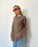 Spring And Autumn 2025 New Solid Color Long-Sleeved T-Shirt Women's Loose Basic Casual Pure Cotton T-Shirt 3317B HZ1208