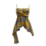 Real Shooting Irregular Skirt Lattice Sling Vest Women's Summer Design Sleeveless Top 9151 HZ1208