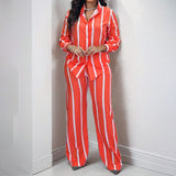 2025 New Women's Striped Long-Sleeved Shirt Trousers Fashion Suit Women's Two Sets HZ1208