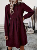2025 Autumn And Winter New Trend Pure Color Collar Single Row Buckle Long-Sleeved Women's Fashion Long Dress HZ1208