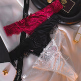 Solid Color After The Hollow Strap Lace Side Thong Spliced Ice Silk Cotton Crotch Low-Rise Lady T-Trousers T-Trousers HZ1208