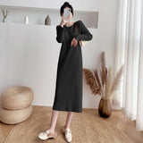 Autumn And Winter 2025 Long-Sleeved Collar Knitted Dress New Medium And Long Solid Color Bottom Straight Over Knee Dress HZ1208