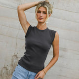2025 Summer Fashion Solid Color Sleeveless Round Collar Ribs Sexy Hottie Vest Sling Female HZ1208