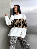 New Leopard-Print Sweater Languid Wind Collar Loose-Fitting Fashion Casual Wear Autumn And Winter Top Woman HZ1208
