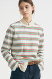 Autumn 2025 New Striped T-Shirt Women Simple Casual Loose Thin Sleeve Long-Sleeved Top HZ1208