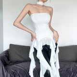 2025 New Pure Hottie Wind Lotus Side Splicing Ribbon Braid Vest Woman Slimming Irregular Top HZ1208