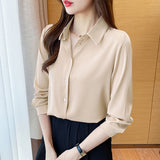 Spring And Autumn 2025 New Advanced Sensational Anti-Floored Wrinkled-Faced Shirt For Women's French Leisure Career Commuting Shirt HZ1208