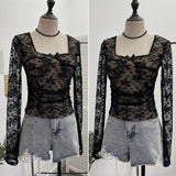 Real Pat With Chest Cushion Square Collar Bow Lace Long Sleeve Bottom Top Dress Slim Slim Short Shirt 9520 HZ1208