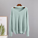 2025 Autumn And Winter Ultra-Soft V-Neck Imitation Marinish Sweater Female Lazy Style Loose Knitted Sweater HZ1208
