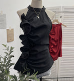 Spicy Design Sleeveless Leaves Three-Dimensional Flower Blouse Atmosphere Slimming Waist 1166 HZ1208