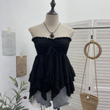 Real Shooting Holiday Wind Bra Strap With Bow Irregular Dress Loose Thin Short Sleeveless Top 9568 HZ1208