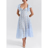 Sexy Women's New Deep V Lace Hollow Dress HZ1208