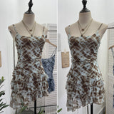 Real Shooting Mesh Yarn Irregular Rivet Vest Dress Women 2025 Summer Dress New Lotus Edge Sleeveless Top 1273 HZ1208