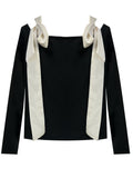 Black Long-Sleeved Girl Slimming-Word Shoulder-Cloth T-Shirt HZ1208