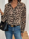 New Elegant Leopard-Print Long-Sleeved Loose Shirt Top HZ1208