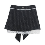 Real Shooting Leg Long Skirt Love Print Splicing Lace A Word 100 Folds Thin Bow Half-Dress Skirt 9339 HZ1208