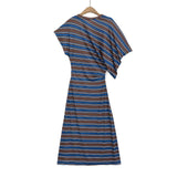Z Striped Slanted Shoulder Short-Sleeved Woman Summer Small Fresh Loose Display Lanky Over-Knee Dress 6085910 HZ1208
