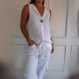 2025 Women's Fake Cardigan V-Neck Cotton Sleeveless Casual Shirt Cotton And Shemp Breathable HZ1208