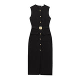 Spring New With Belt Cuffless Sleeveless Fande Dress 3897054 HZ1208