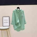 Cotton Striped Printed Long-Sleeved Shirt Women 2025 Spring And Autumn Korean Version Of The Liberal And Simple Medium-Sized Shirt Shirt HZ1208