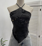 2025 Summer Babes Hanging Neck Cowboy Corset Irregular Hairy Short Vest 8905 HZ1208