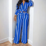 2025 New Women's Striped Long-Sleeved Shirt Trousers Fashion Suit Women's Two Sets HZ1208