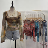 Millennial Babes Tie-Dye Net Yarn Sunscreen Cardigan Two Sets Of Sling Vest + Long-Sleeved Shirt Top 8056 HZ1208