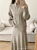 Hot Loose Knitted Suit Women 2025 Autumn And Winter New Zipper Sweater + Fishtail Skirt HZ1208