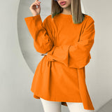 2025 Hot Loose Long-Sleeved Open-Fork T-Shirt Women's Solid Color 100% Cotton Top Spring And Summer Women's Clothing HZ1208