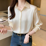 Spring And Autumn 2025 New Advanced Sensational Anti-Floored Wrinkled-Faced Shirt For Women's French Leisure Career Commuting Shirt HZ1208