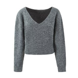 New Temperament Gray V-Neck Long-Sleeved Knitwear In Autumn 2025 + High-Waisted Knitted Half-Dress Suit HZ1208