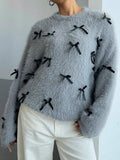 Early Autumn New Sea Horse Hairy Bow Sweater Woman | Warm Comfortable Fashion Trend Out Of The Street Daily Clothes HZ1208