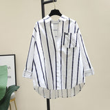 Cotton 2025 Spring And Autumn New Korean Version Of Small Fresh Cardigan Striped Print Single Pocket Loose Long-Sleeved Shirt Woman HZ1208