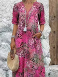 2025 Fashion New Printed Lace V-Neck Short-Sleeved Dress HZ1208