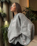Loose Letter Embroidery Personality Tattered Wool Woven Long-Sleeved Sweater Women's Autumn And Winter Letter Embroidery HZ1208