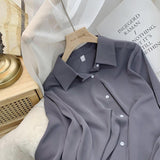 Standing Lady Shirt Spring And Autumn New Korean Version Of Loose Simple Plain Color Bhism Color Feeling Long-Sleeved Shirt HZ1208