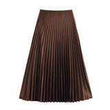Spring New Folding Solid Color Mid-Rise Mid-Swaist Mid-Summer Skirt Skirt 3067401 HZ1208