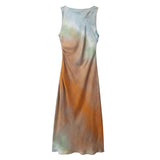 Summer New Tie-Dye Printing Folds Open Fork Fan Dress 8346201 HZ1208